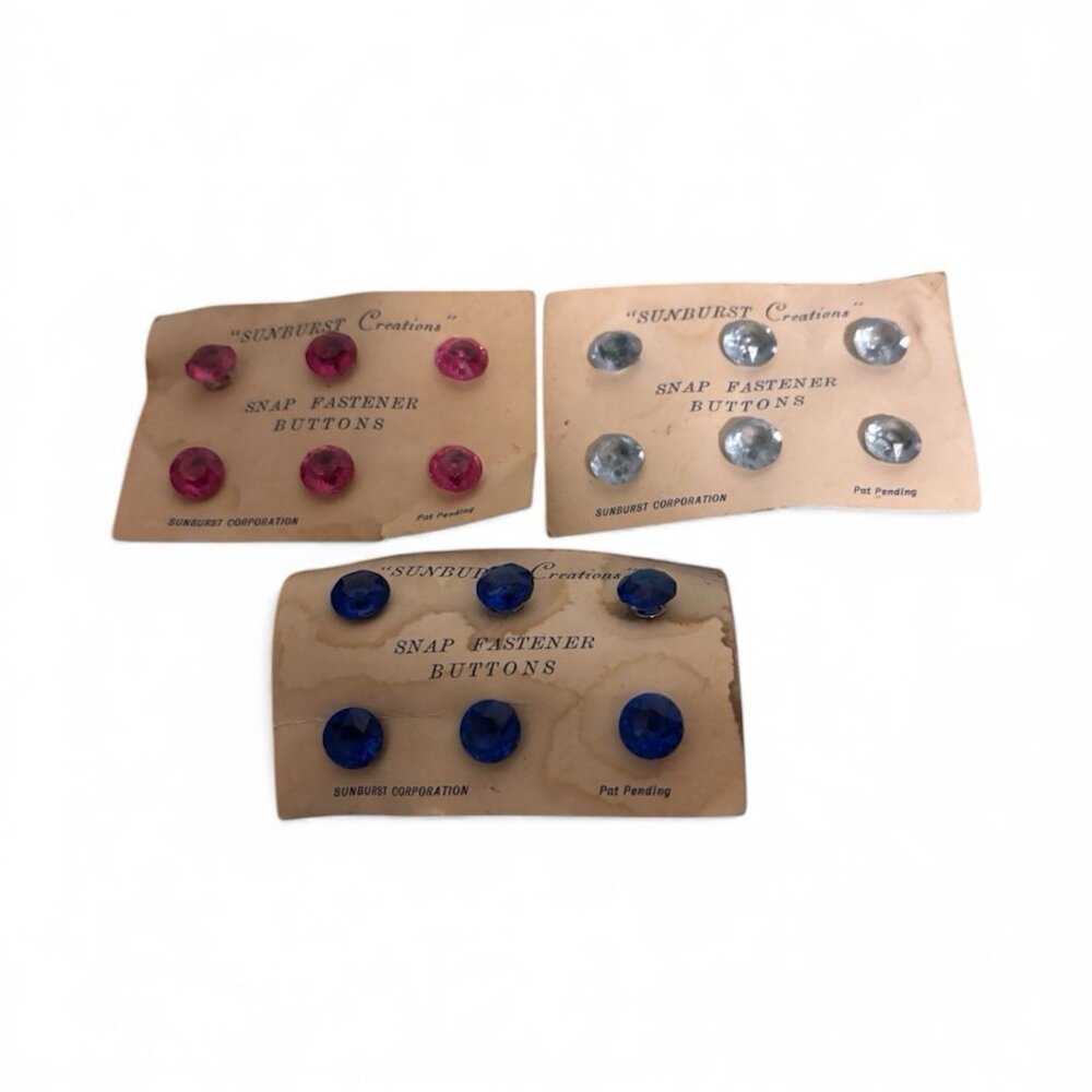Vintage Rhinestone Snap Buttons by Sunburst Creations – 1950s Lot Jeweled